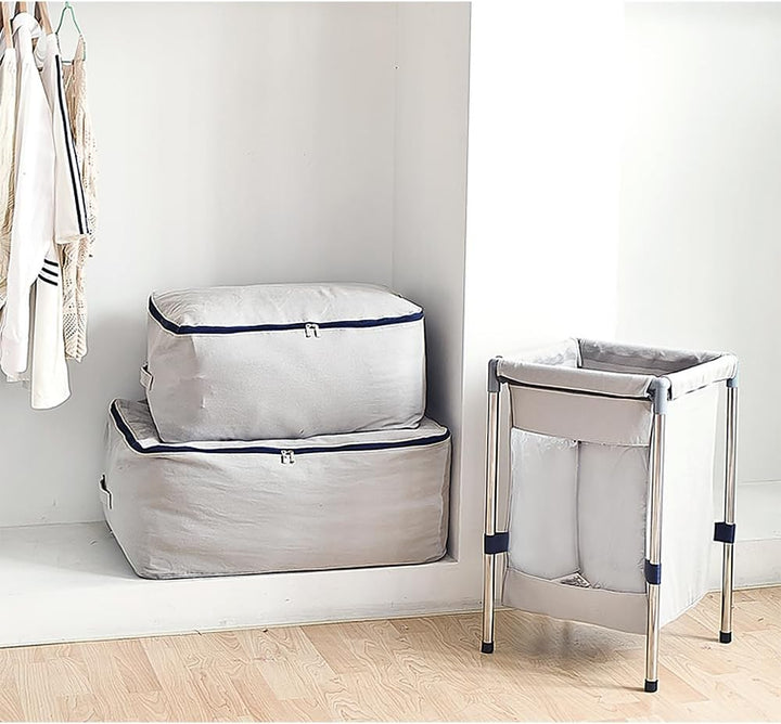 2er-Pack, 70 * 50 * 28cm, grosse Aufbewahrungstaschen aus weichem Baumwollsegeltuch für Kleidung, Pu