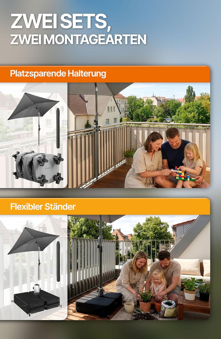 4smile Sonnenschirm Balkon mit Kurbel, Sonnenschutz Balkon mit Schutzhülle, Sonnenschirm rechteckig