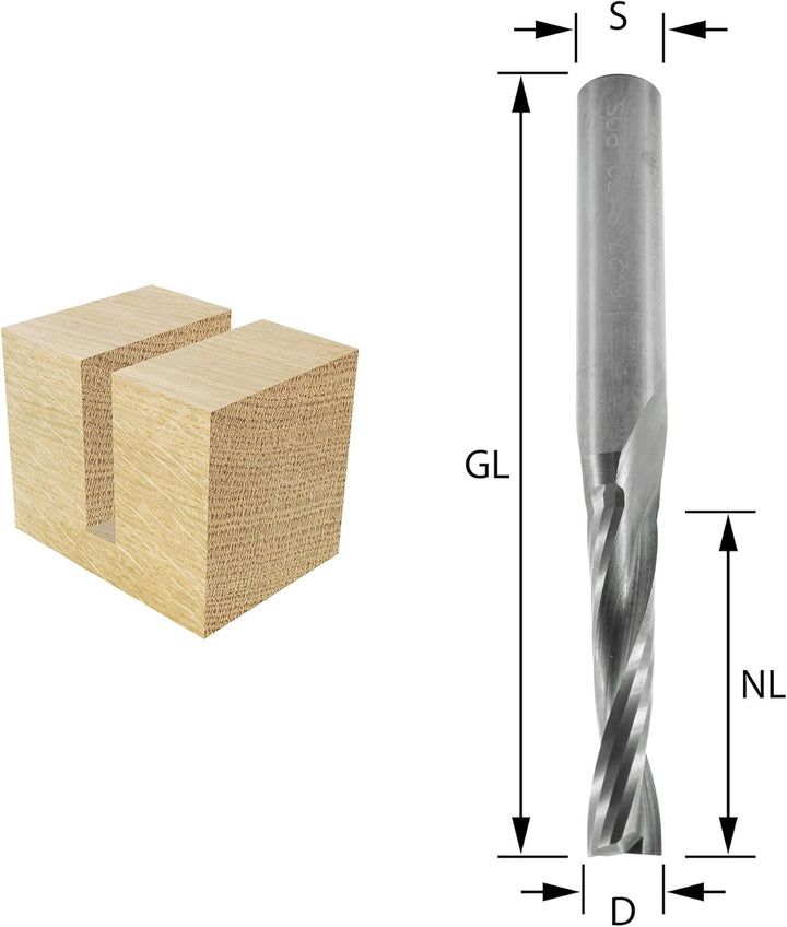 ENT 10026 Spiralnutfräser VHW, Schaft (S) 8 mm, Durchmesser (D) 6 mm, NL 22 mm, GL 70 mm D=6 / NL=22