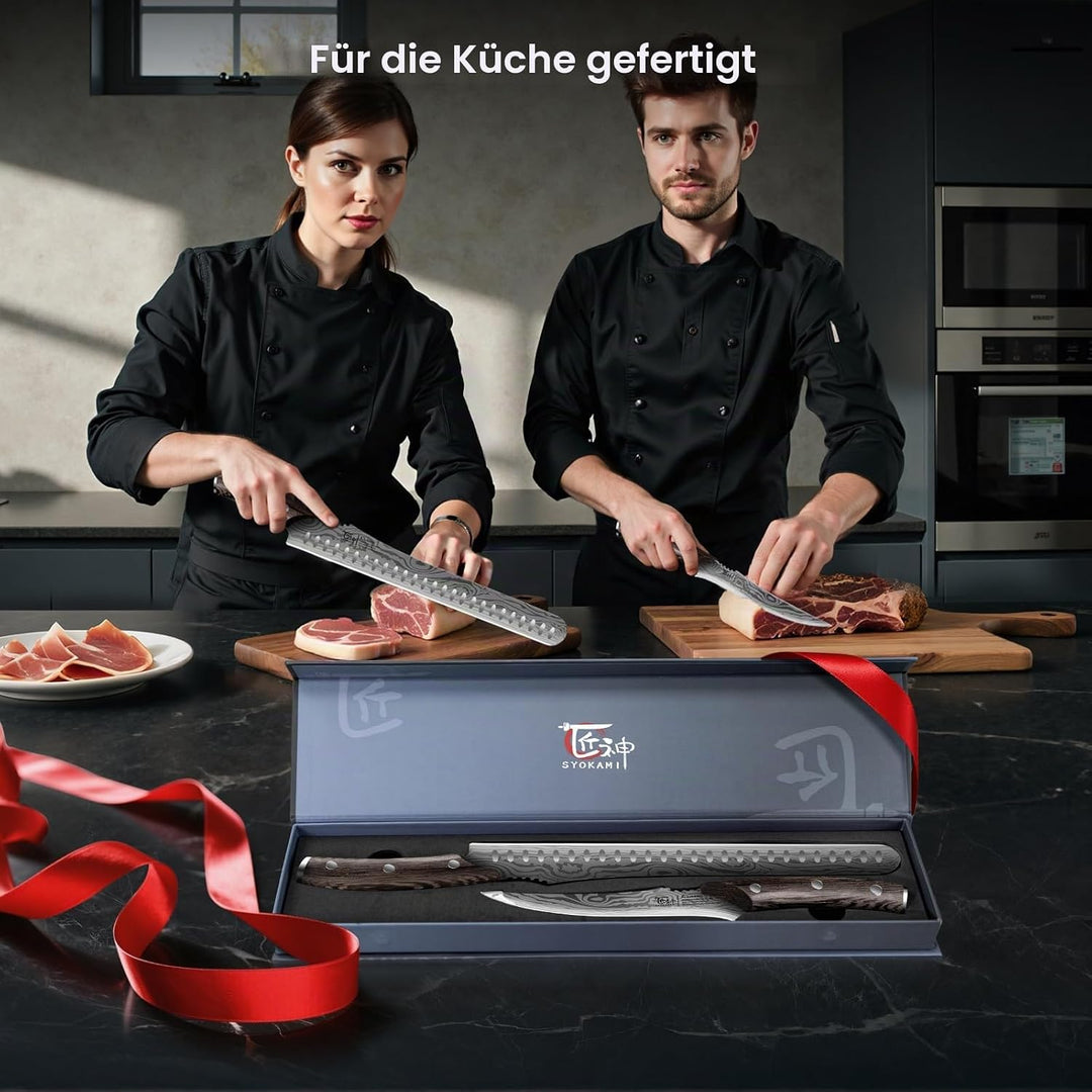 Fleischermesser Set 2-teilig, Küchenmesser zum Schneiden von Fleisch, Hackmesser, Ausbeinmesser &amp; Ze