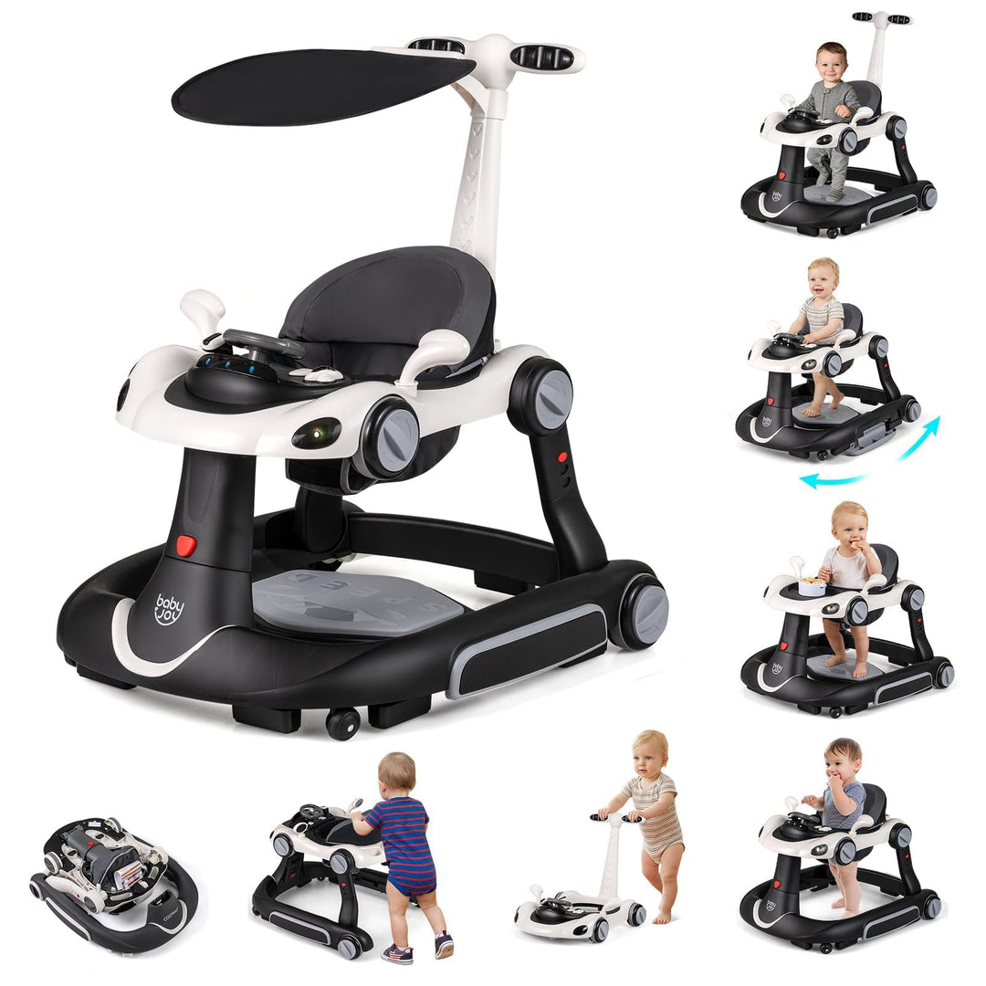 FANTASK 7 in 1 Lauflernhilfe mit abnehmbarem Verdeck, Lauflernwagen höhenverstellbar mit Spielboard,