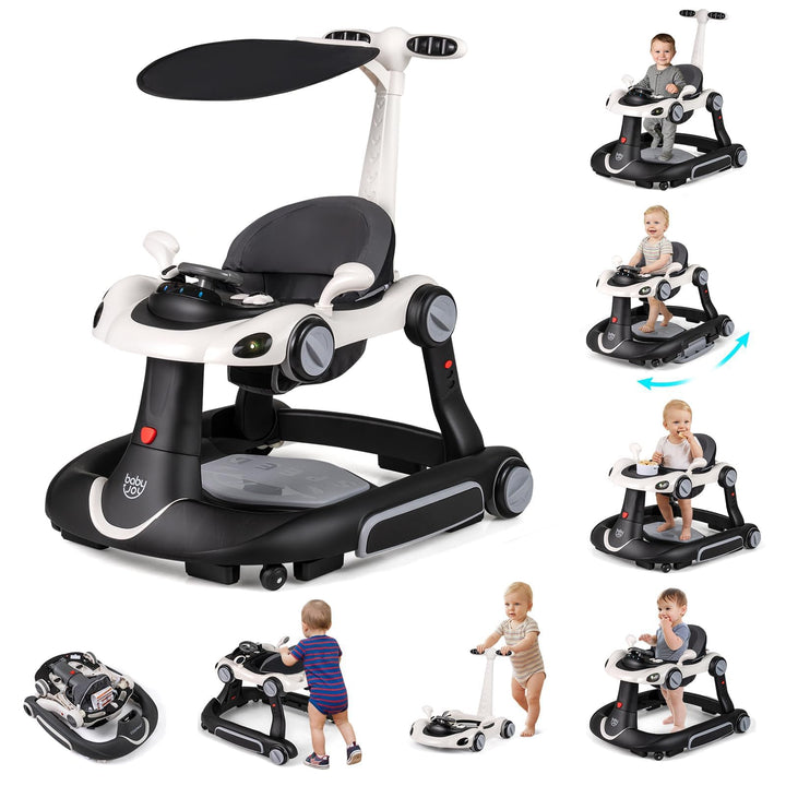 FANTASK 7 in 1 Lauflernhilfe mit abnehmbarem Verdeck, Lauflernwagen höhenverstellbar mit Spielboard,