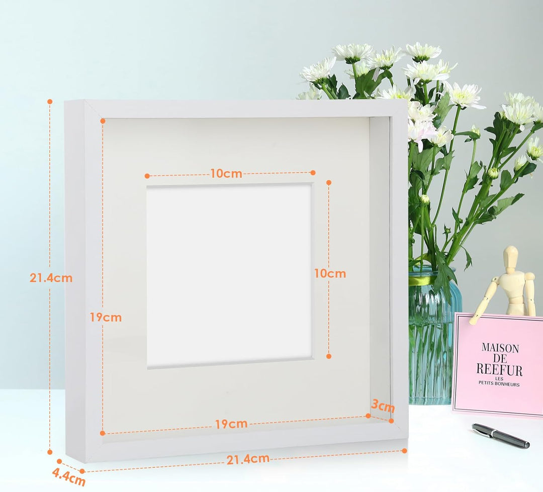 Anhow 2er 3D Bilderrahmen 20x20 cm, Echtglas 3D Bilderrahmen zum Befüllen 3cm Tiefer Objektrahmen mi