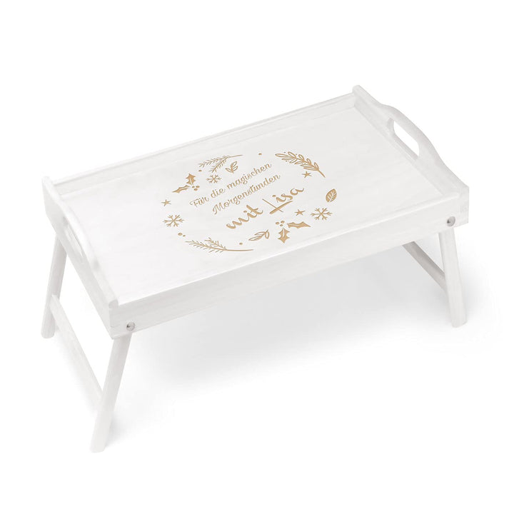 Maverton Frühstückstablett mit Gravur - personalisiert - Betttisch mit Griffen - klappbare Beine - e