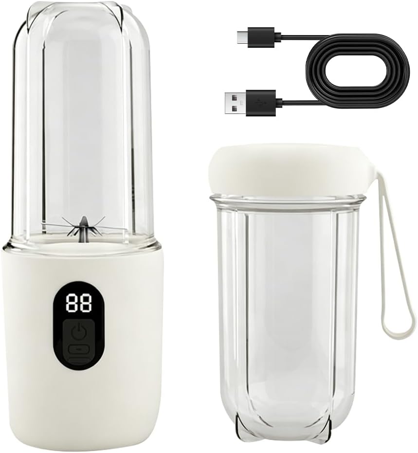 Tragbarer Mixer, 500ML Mixer Smoothie Maker to Go mit Ersatzbecher, USB Wiederaufladbar Portable Ble