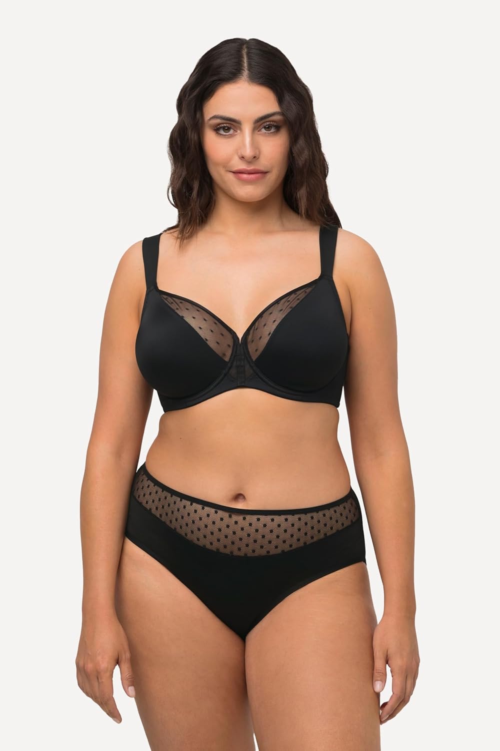 Ulla Popken Damen Bügel, Mesh-kante, Cup B-F BH 85B Schwarz, 85B Schwarz