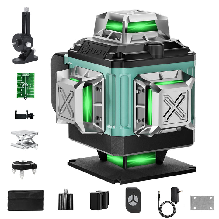 Kreuzlinienlaser Grün 16 Linien Nivellierlaser, 4 x 360 °Laser Wasserwaage Selbstnivellierend, Linie