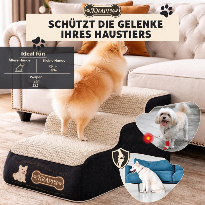 Hundetreppe für kleine Hunde mit Tierhaarentferner-Handschuh und Pfotenreiniger - Katzentreppe für S