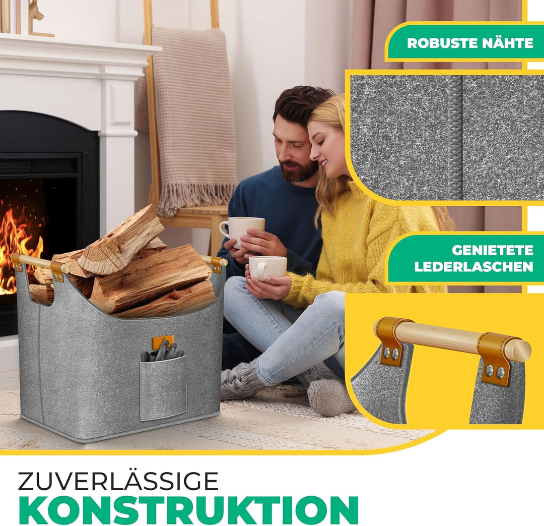 KESSER® Brennholzkorb XL 60 Liter | Kaminholztasche extra dicker Filz | Feuerholzkorb faltbar mit ve