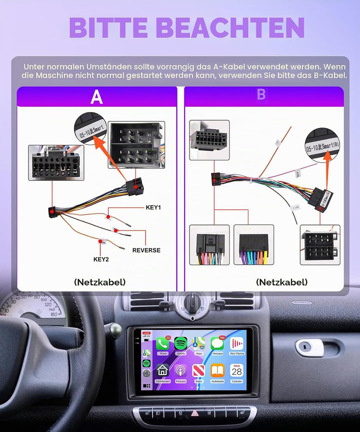 4G+128G Wireless Carplay Android 15 Autoradio für Mercedes Benz Smart Fortwo 451 2005-2010 9 Zoll In