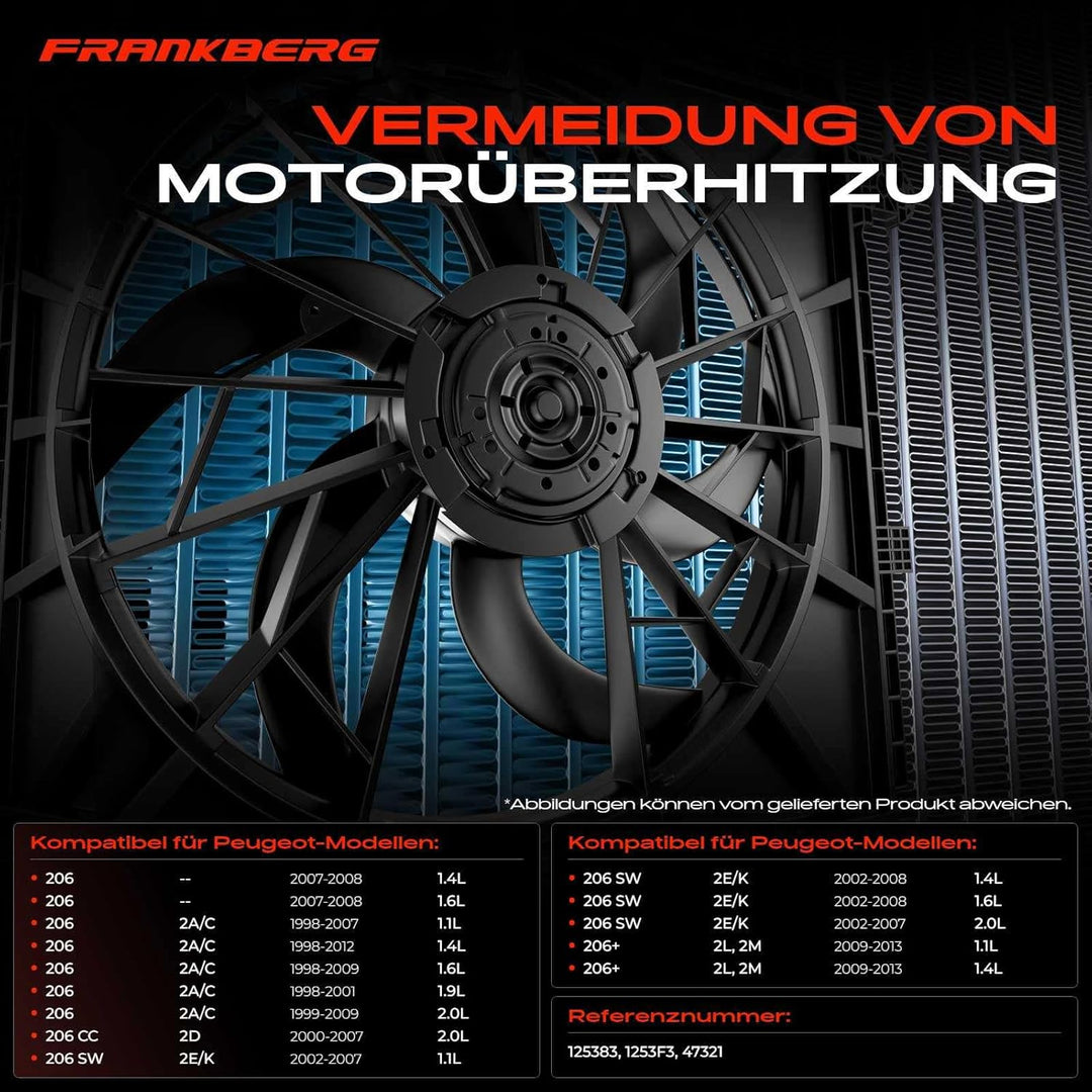 Frankberg Lüfter Motorkühlung Kühlerlüfter Kompatibel mit 206 CC 2D 2.0L 2000-2008 206 Schrägheck 2A