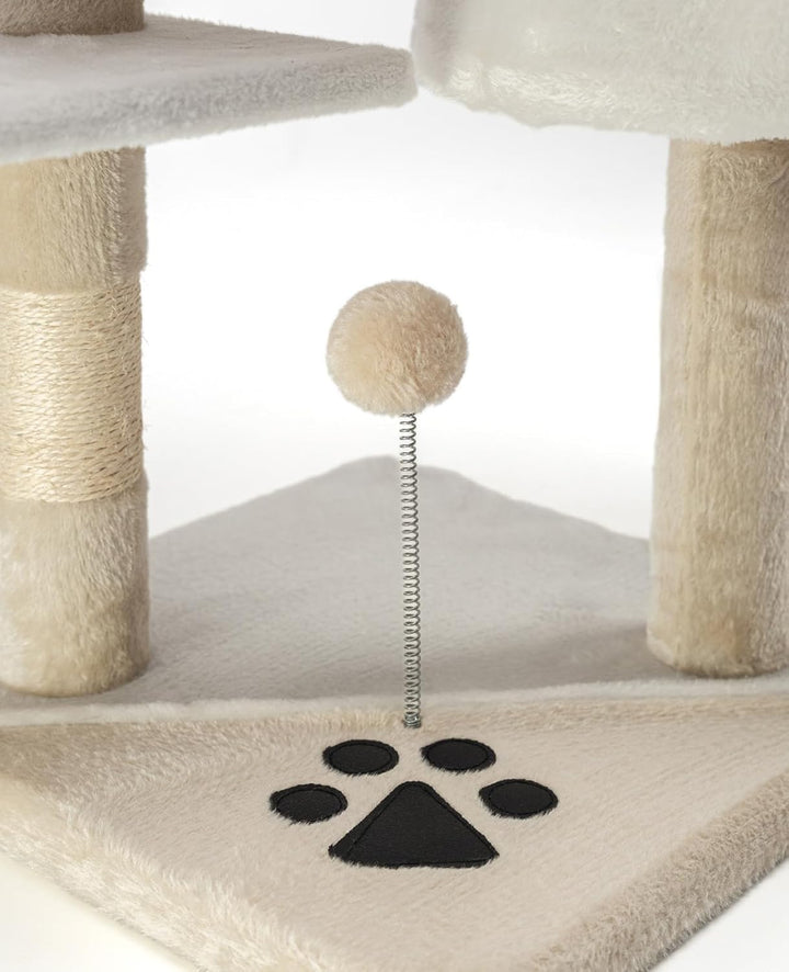 lionto Kratzbaum für Katzen mit 2 Plüschbällen & Spielseil, Höhe 112 cm, Katzenbaum mit Sisalseil &
