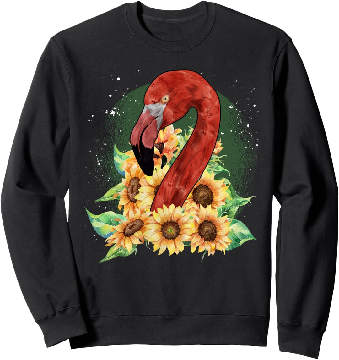 Exotisches Zoo Tier Vogel Hippie Sonnenblume Flamingo Sweatshirt