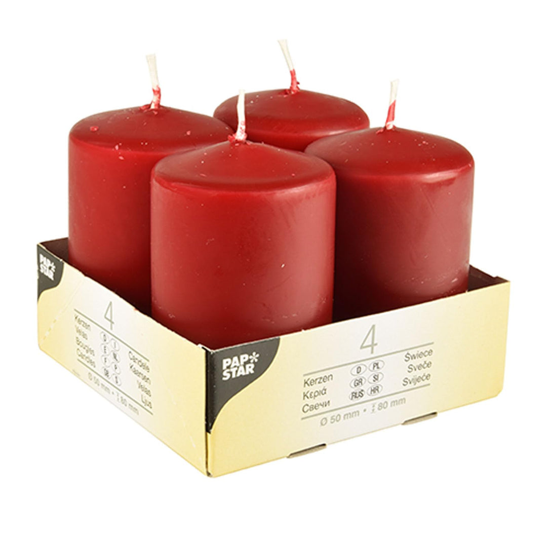 PAPSTAR 6x4 4 Stumpenkerzen Ø 50 mm 80 mm Bordeaux (10495)