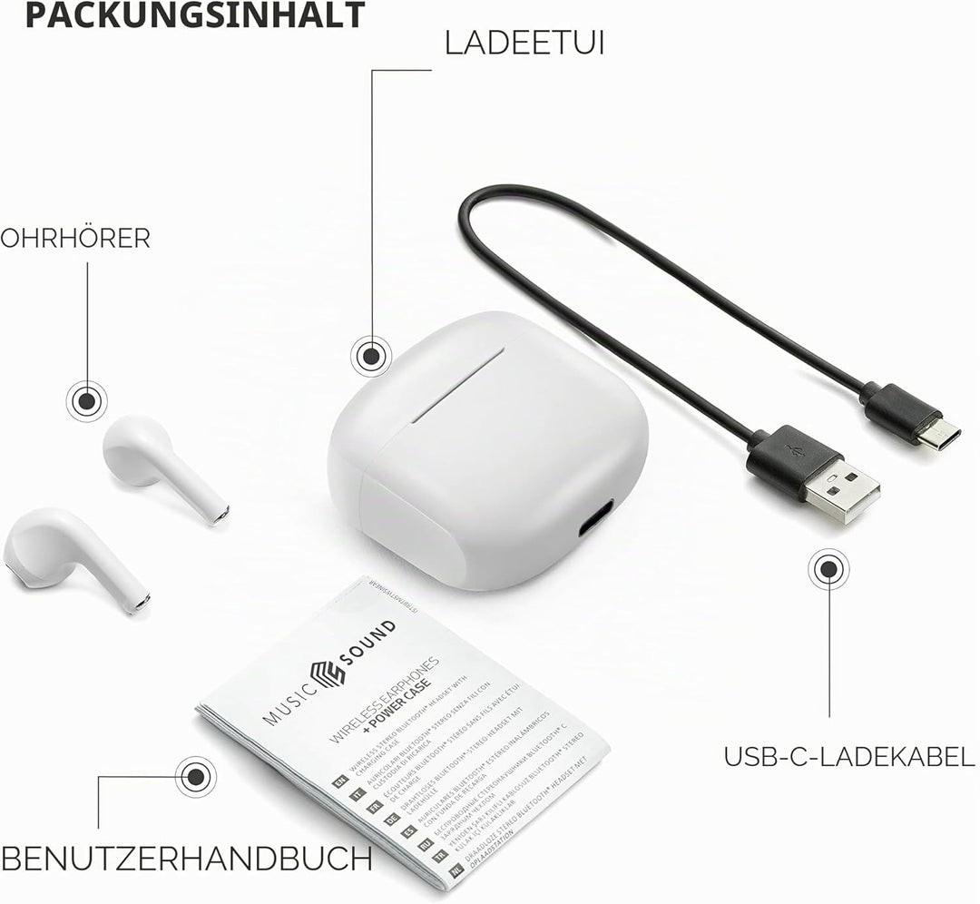 Music Sound | Swag - Kabelloses Kapsel-Headset - Wiedergabezeit bis 20 Stunden - Bluetooth - weiss,