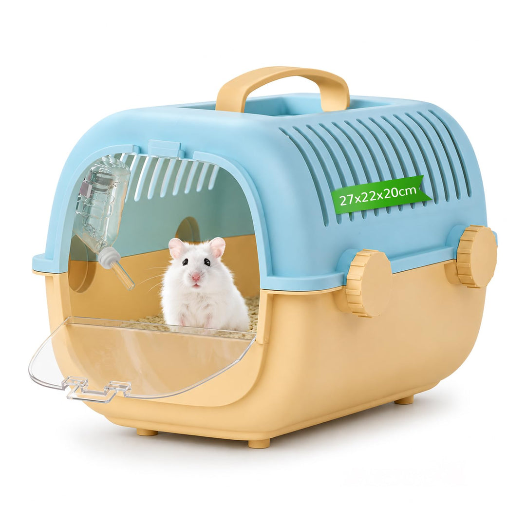 Tragbarer Zwerghamster Hamster Transportbox mit Wasserflasche,27x22x20cm | ABS Kleintier Transportbo