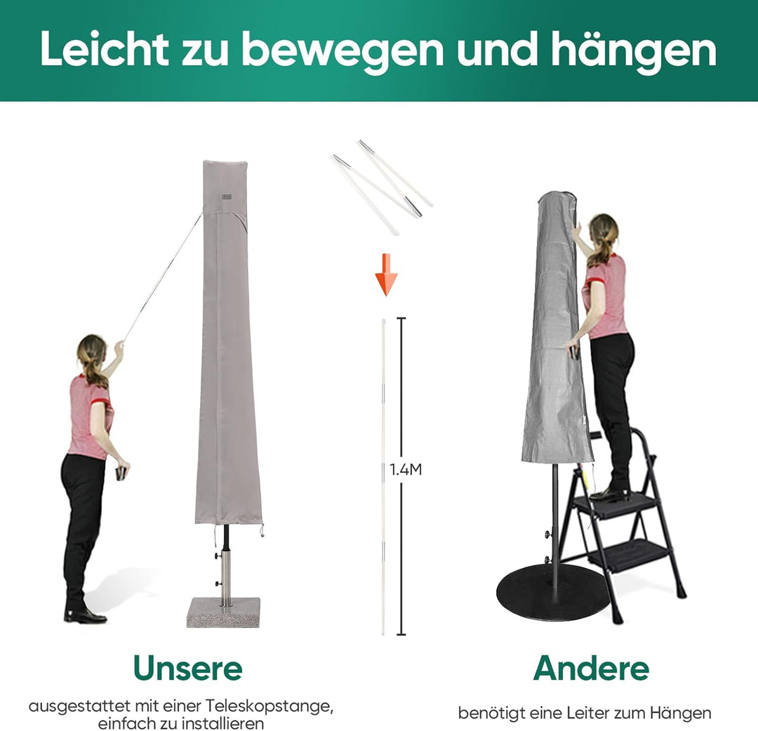 Sekey Sonnenschirm Schutzhülle mit Stab, Abdeckhauben für Ø 400cm / 240x330cm Gartenschirm mit Belüf