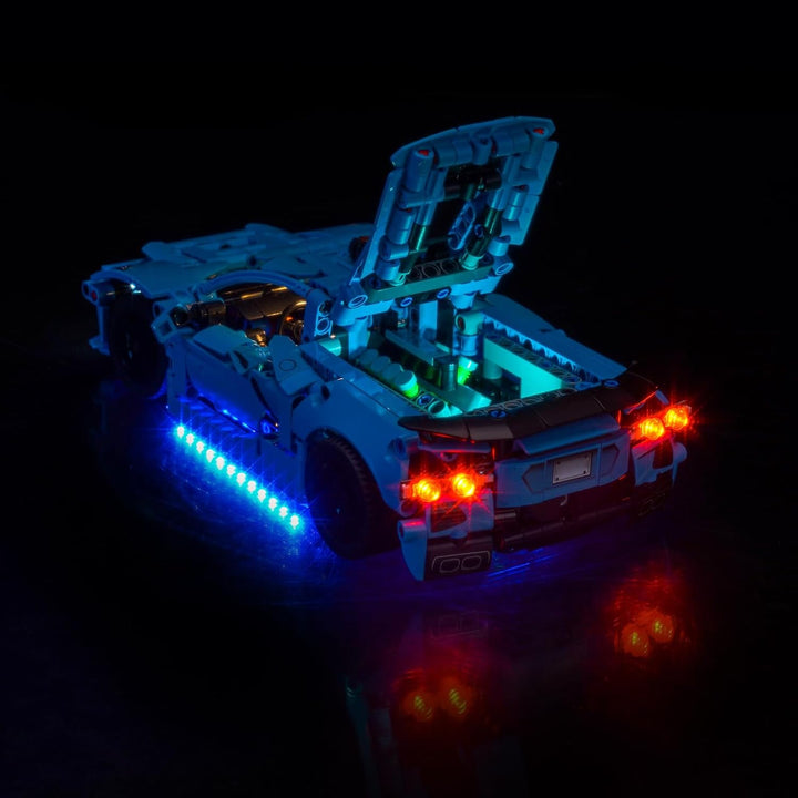 Fernbedienung Licht-Kit Kompatibel mit Lego Chevrolet Corvette Stingray Blue 42217 (Kein Modell), Le
