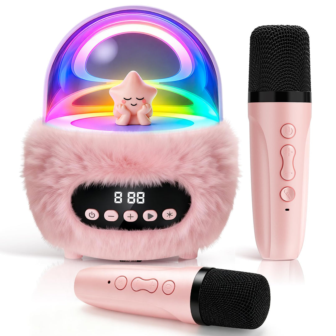 Kinder Karaoke Maschine mit Bluetooth und 2 Funkmikrofonen ab 3 Jahren Pink, Pink