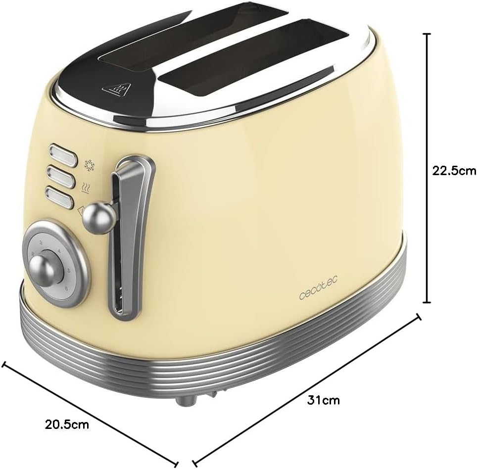 Cecotec Toast&amp;Taste 800 Vintage Light Yellow, 850 W, Doppelschlitz, extra breit, 3, 8 cm, 2 Toasten,