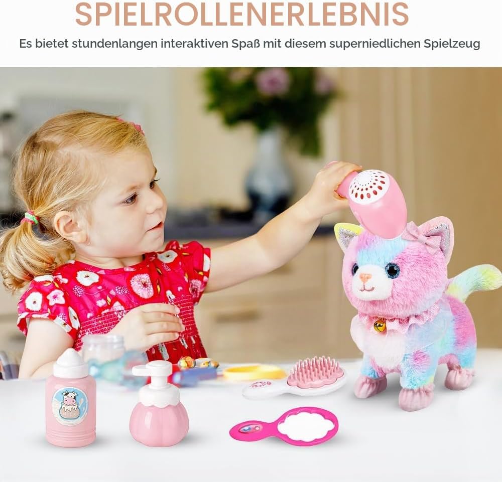 Spielzeug Katze für Kinder, Interaktives Haustier Katze Spielzeug mit Gehen, Bellen, Schwanzwedeln,