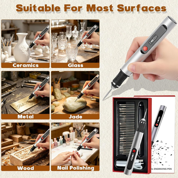 Herbst Mini Gravierstift, Elektrischer Gravierstift mit 30 Bits 5 Schablonen 4 Übungsbretter Tragbar