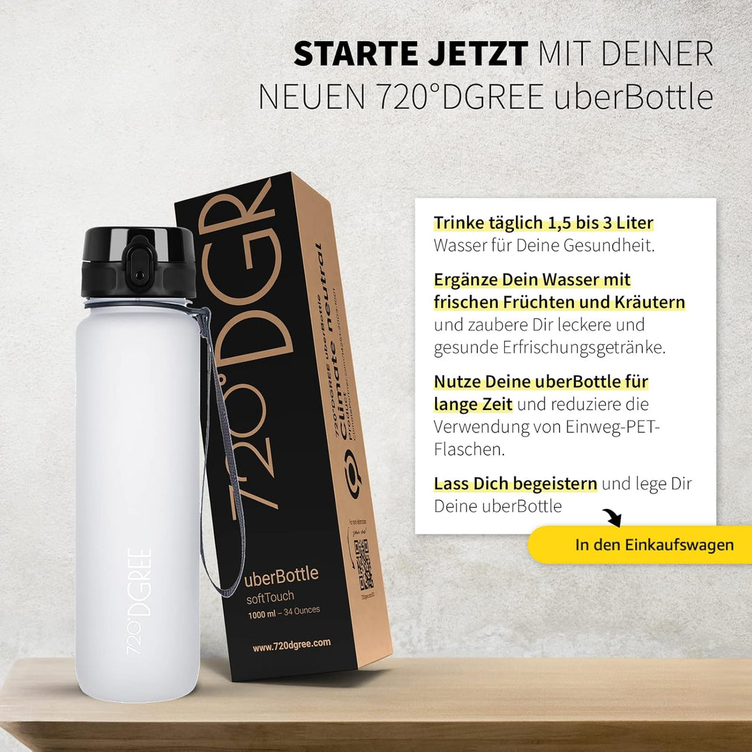 720°DGREE Trinkflasche Kinder 500ml “uberBottle“ softTouch +Sieb - Auslaufsicher, BPA-Frei - Flasche