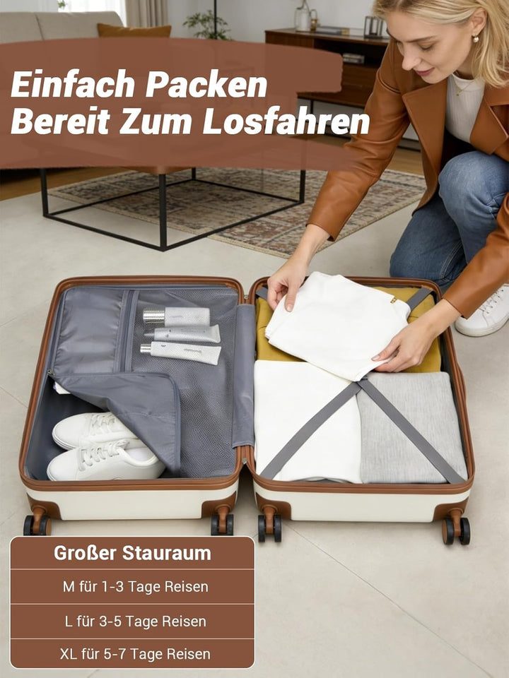 Mittelgrosser Koffer L, Hartschalenkoffer aus ABS, Leichter Trolley mit 4 Leisen 360° Doppelrollen,
