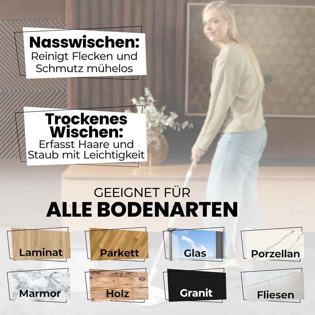 Wischmopp Set mit Eimer Gen 2, Bodenwischer mit 360°-Selbstauswring-Flachwischer, Doppelkammer-Syste
