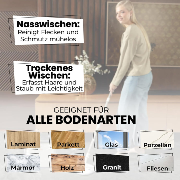 Wischmopp Set mit Eimer Gen 2, Bodenwischer mit 360°-Selbstauswring-Flachwischer, Doppelkammer-Syste
