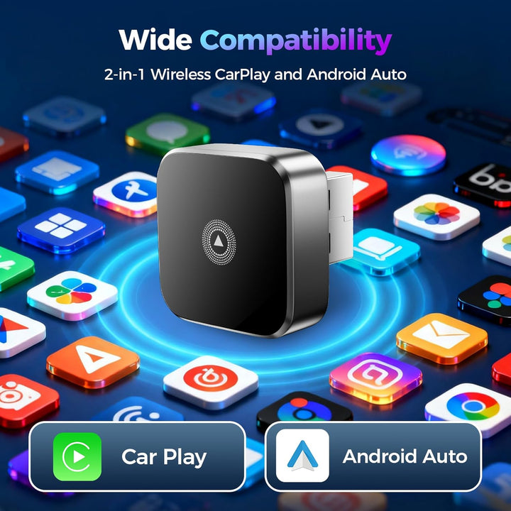 2026 Wireless Carplay &amp; Android Auto Adapter 2-in-1, 2.4+5.0 GHz WiFi CarPlay Adapter, Plug and Play