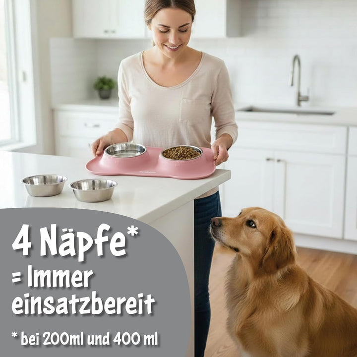 KaraLuna Napfunterlage mit Edelstahl Näpfen für Katzen & Hunde, 400ml, Rosa Rosa 400ml, Rosa 400ml