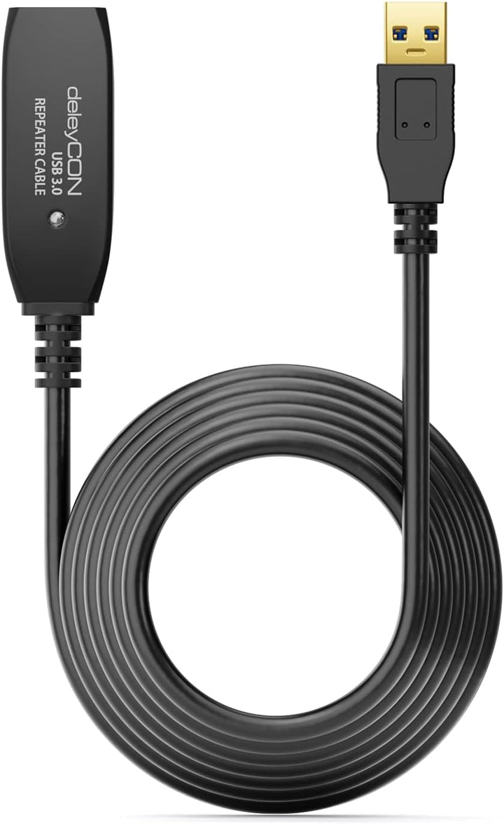 deleyCON 5m Aktives USB 3.0 Kabel Aktive Verlängerung mit 1 Signalverstärker & Netzteil USB3.0 Repea
