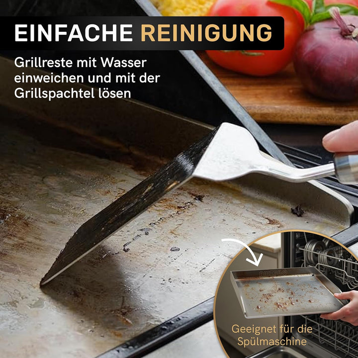 AMZBBQ® Premium Plancha Set - 40 x 30 cm - Grillplatte für Gas- & Kohlegrill - 4,8 mm massiver Edels