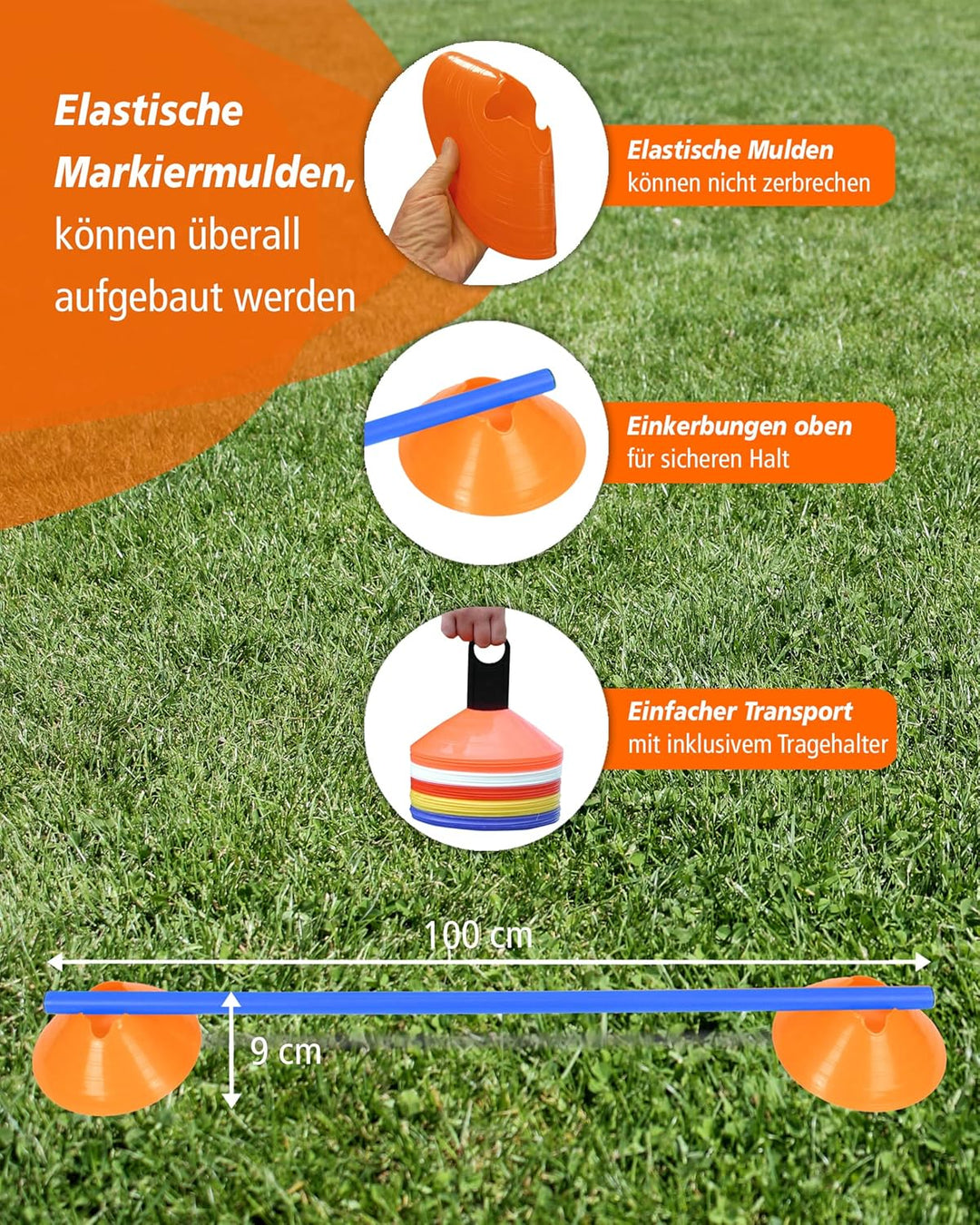 Cavaletti Mini-Hürden 5er Set – Mulden Orange & Stangen Blau – sichere Trainingshürden für Hunde – A