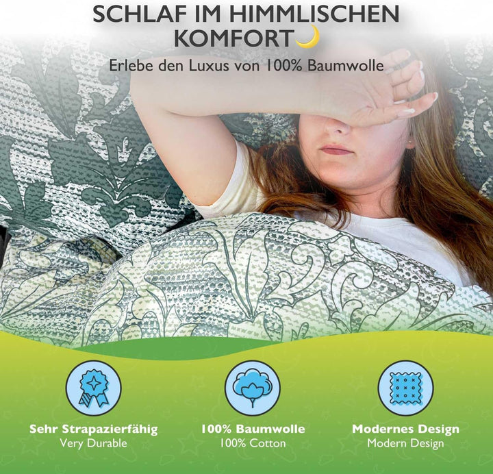 ETÉREA Renforcé Bettwäsche 155x220cm + 80x80cm - 100% Baumwolle - Bettbezug Barock natürlich weich -