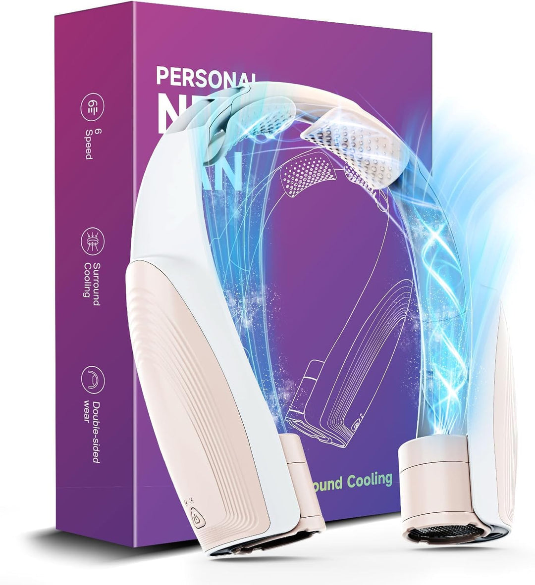 Nackenventilator, 8000 mAh Tragbarer Blattloser Halsventilator, 360° Luftstrom, 6 Stufen, USB Wieder