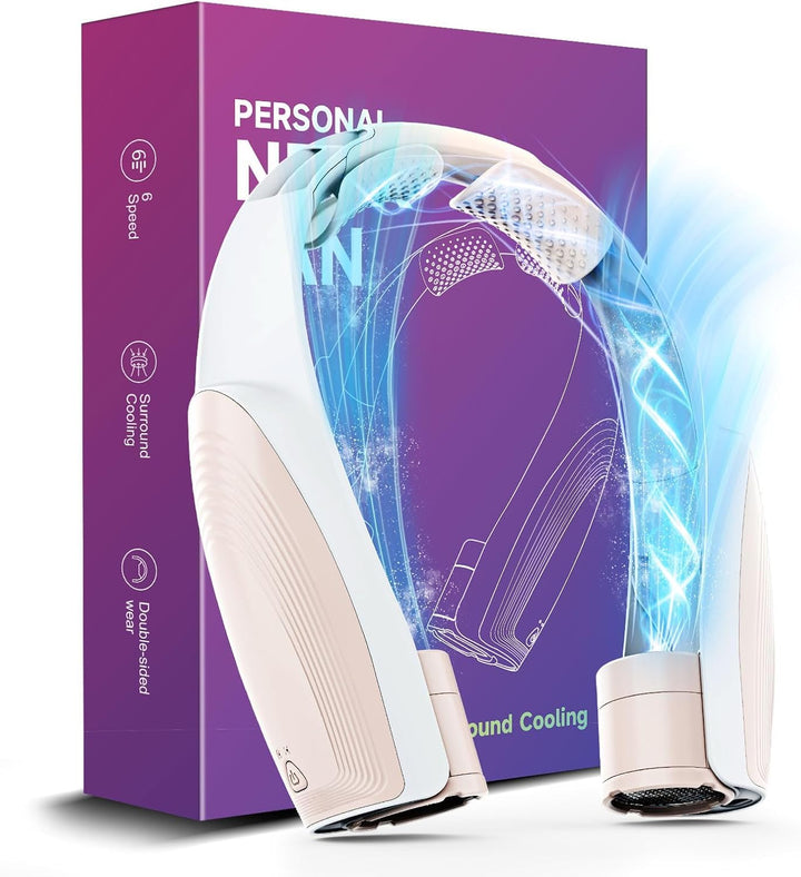 Nackenventilator, 8000 mAh Tragbarer Blattloser Halsventilator, 360° Luftstrom, 6 Stufen, USB Wieder