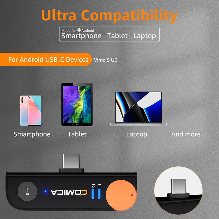 Comica Vimo S UC Mikrofon Kabellos für Smartphone, Lavalier Mikrofon Wireless mit Rauschunterdrückun