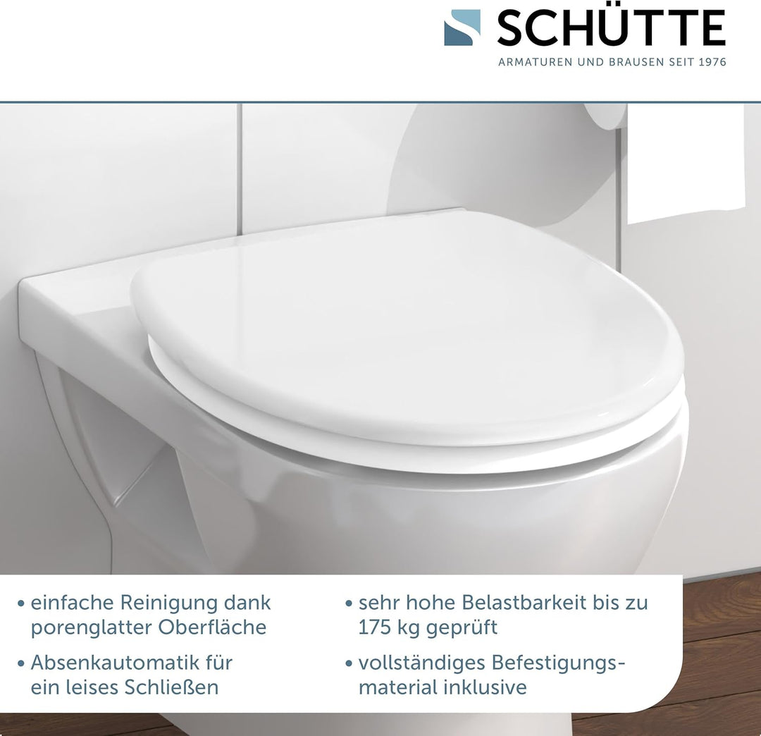 SCHÜTTE WC-Sitz mit Absenkautomatik/Klodeckel aus bruchsicherem Duroplast/Innovative DIY Montage/Toi