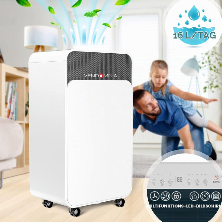 Luftentfeuchter - 16L/Tag, 2L Behälter 30 m² elektrisch Digitalanzeige Timer Wäschetrocknung Auto-Mo