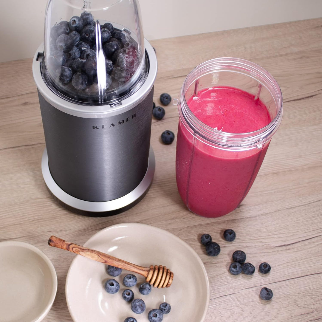 KLAMER Bullet Mixer 1000 Watt, Smoothie Maker, elektrischer Shake Mixer mit 2 Mixbehältern, 2 Klinge