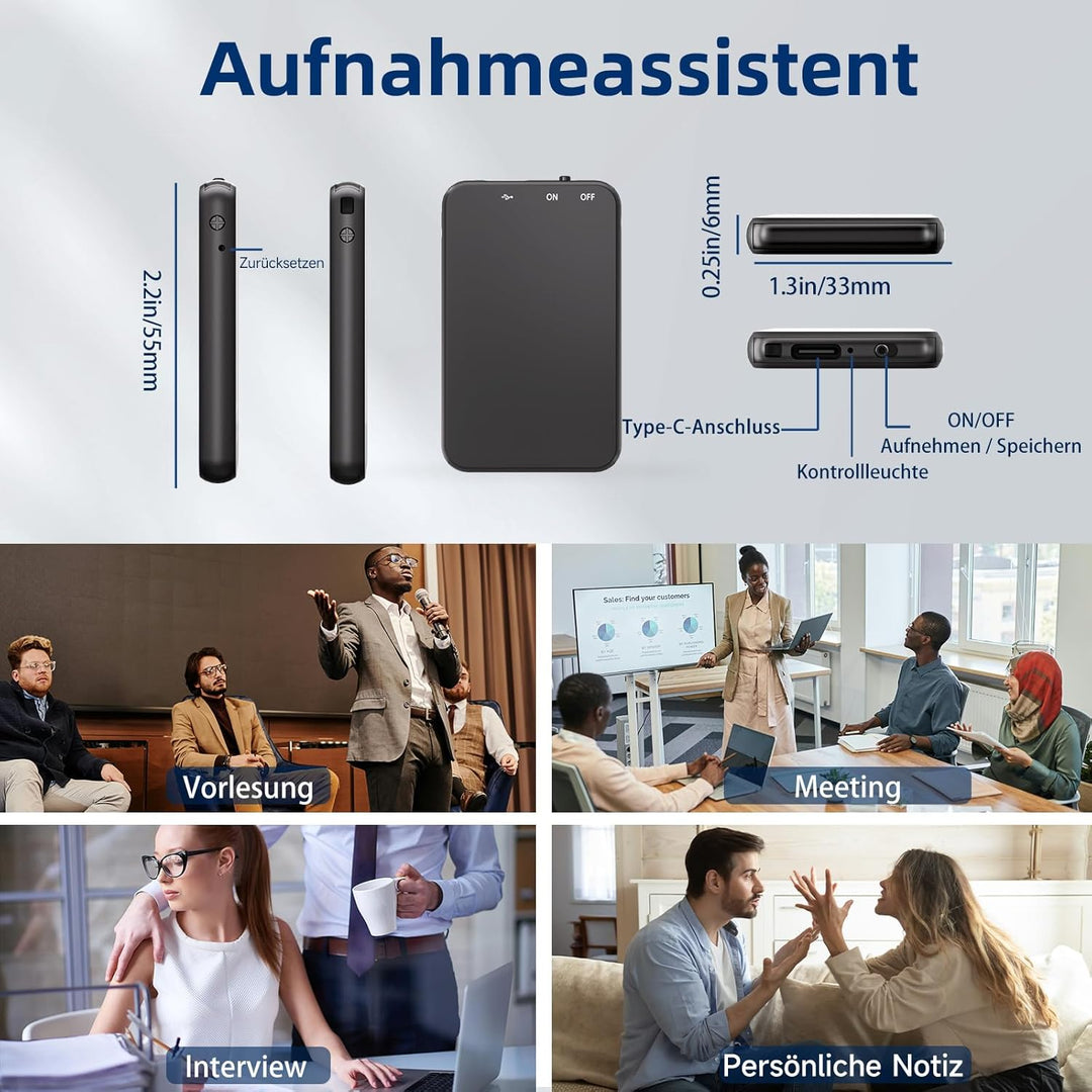 Diktiergerät Mini, Vandlion 32GB HD Aufnahmegerät mit 40 Stunden Aufnahme, USB C Digital Voice Recor