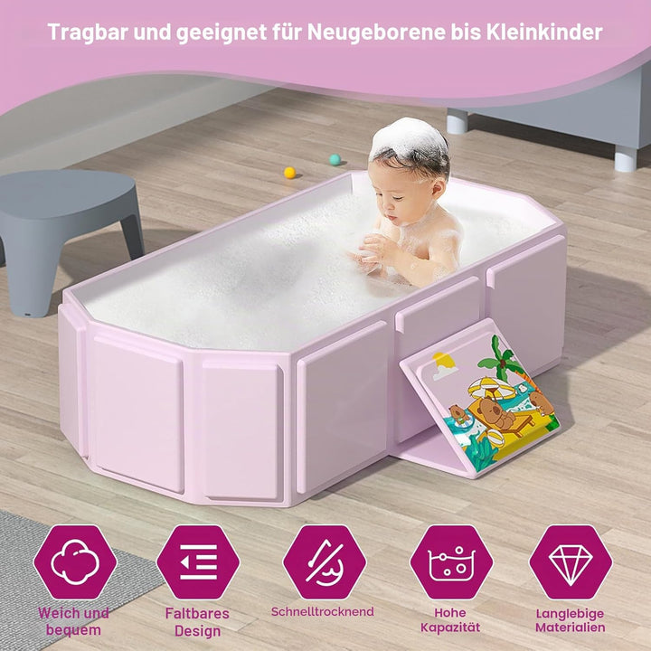 Tragbare faltbare Babybadewanne, 75 x 45 x 24 cm (L x B x H), geeignet für 0-6 Jahre, Rosa/Mintgrün