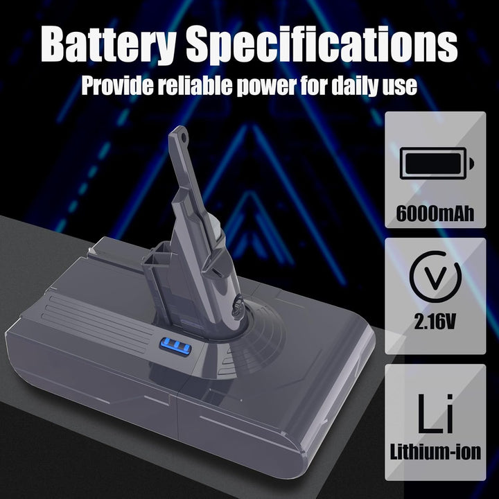 V8 Akku 6000mAh Ersatzakku für Dyson SV10 Absolute V8 Animal Motorhead Fluffy Staubsauger mit 2 Filt