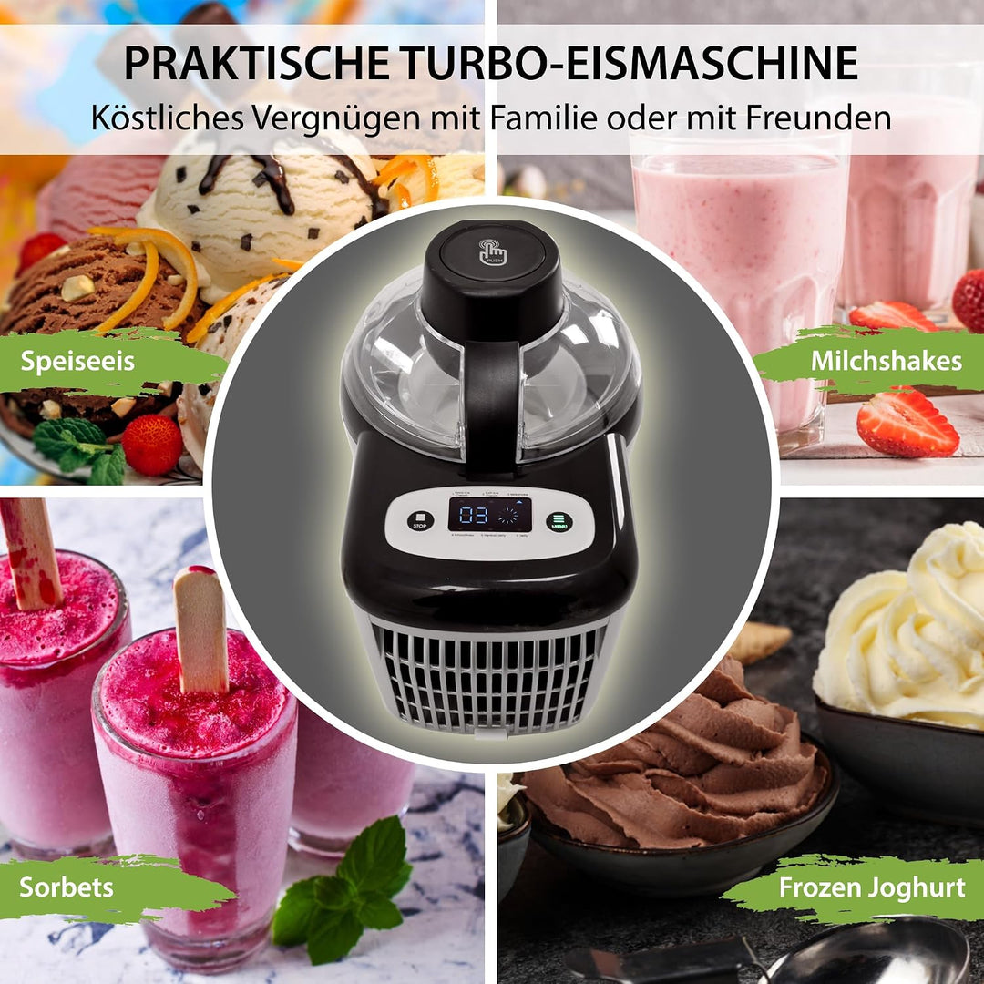 Gino Gelati Selbstkühlende Eismaschine Jalis Speiseeismaschine Eisbereiter, Silber/Schwarz, Edelstah
