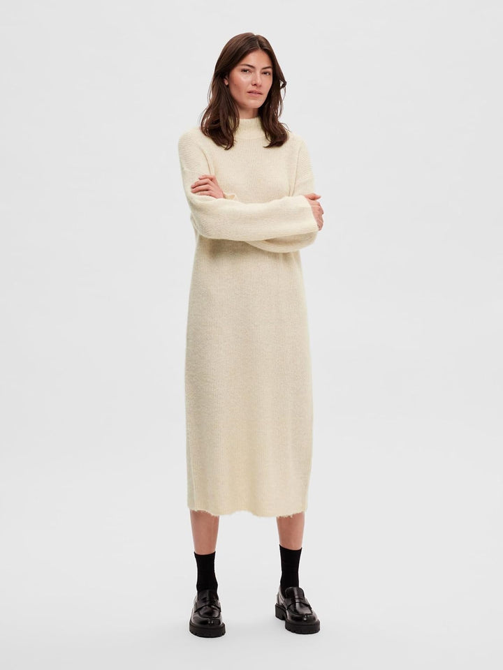 SELECTED FEMME Damen Slfmaline Ls Knit Dress High Neck Noos Strickkleid XL Beige, XL Beige