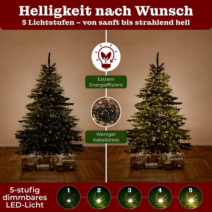 BoomDing Künstlicher Weihnachtsbaum mit Beleuchtung - extra naturgetreuer Tannenbaum (180 cm) inkl.