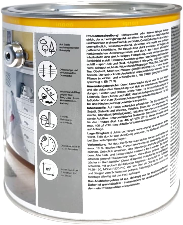 OSMO Dekorwachs 2,5 L + Flächenstreicher Pinsel (3186 Weiss Matt), 3186 Weiss Matt