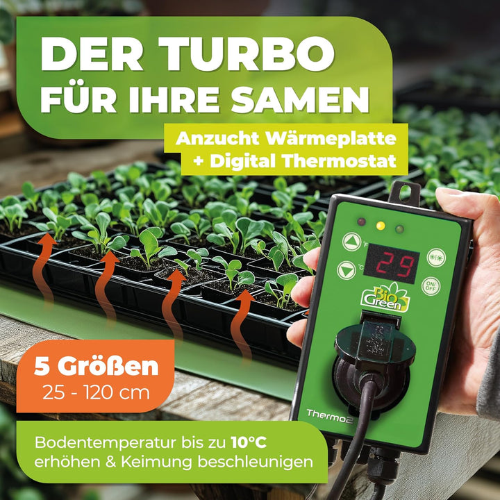 Bio Green Anzuchtbooster Heizmatte mit Digital-Thermostat für Pflanzen | 60 x 120 cm | 140 Watt | wa